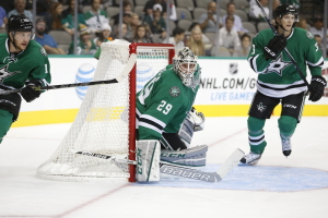 Anders Lindback in the goal with John Klingberg (3) on his right. Photo Source: Dallas Stars